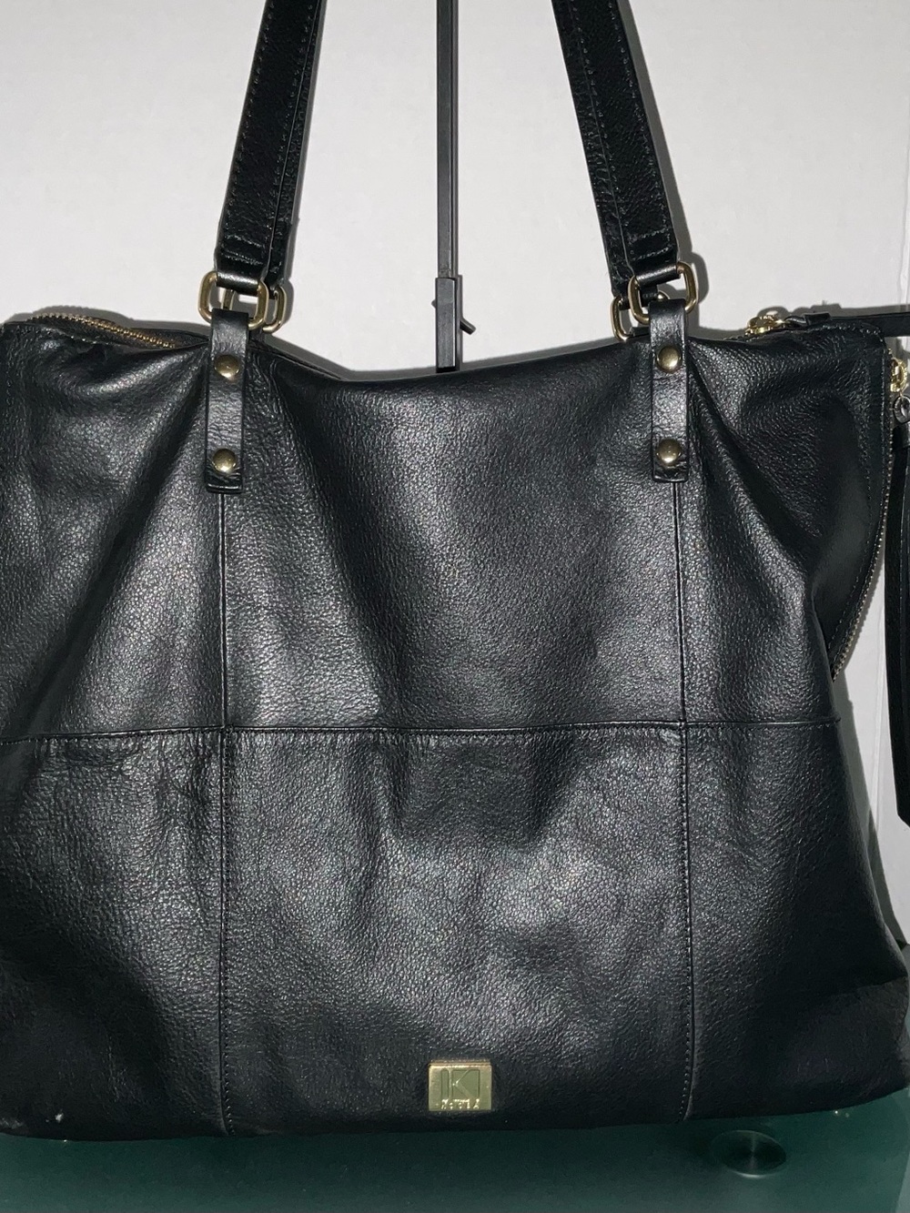 KOOBA BLACK PEBBLED LEATHER 2 STRAP SHOULDER BAG FRONT POCKET - VERY GOOD - Picture 2 of 14